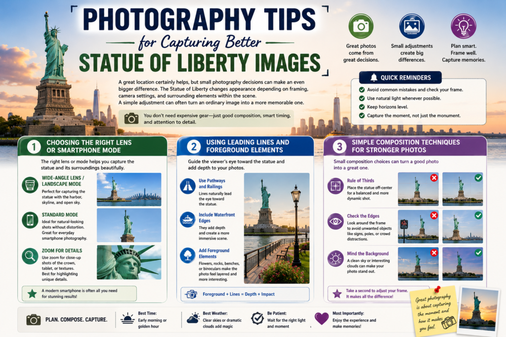 Get the Useful Photography tips that will enhance your Liberty visit.
These small tips will make your memories unforgettable.