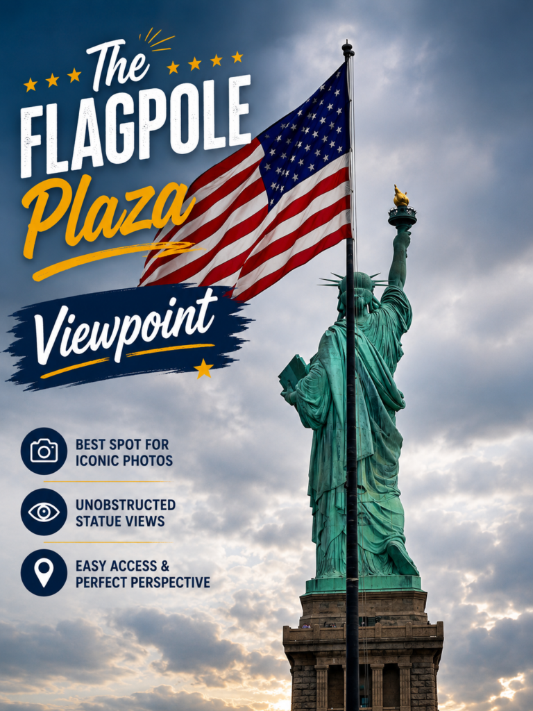Flagpole is one of the best spots to take lifetime memory picture. It envelops the US flag along with the Statue of Liberty.