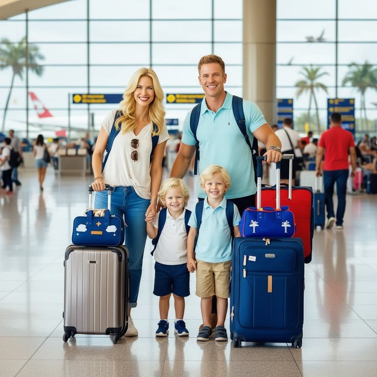 A happy family of 4 is ready to visit Statue of Liberty