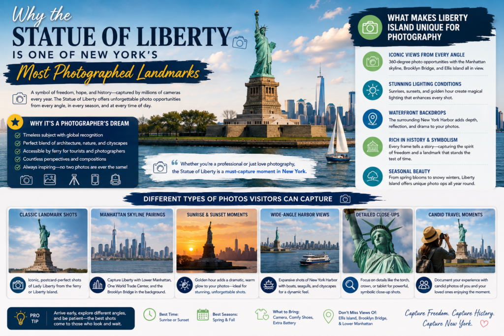 Statue of Liberty Is One of New York’s Most Photographed Landmarks that offers breathtaking scenes from each side of the island.