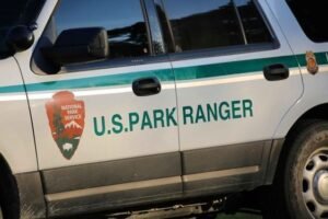 Close-up of a U.S. Park Ranger vehicle displaying the National Park Service emblem, representing visitor safety, ranger assistance, and security services featured in the Central Park Travel Safety Guide.